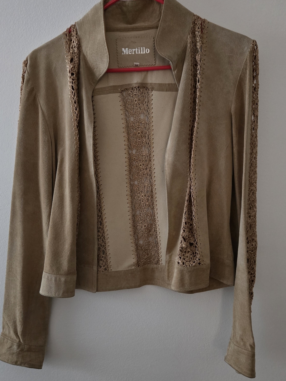 Women's Taupe Suede Crochet-Panel Jacket